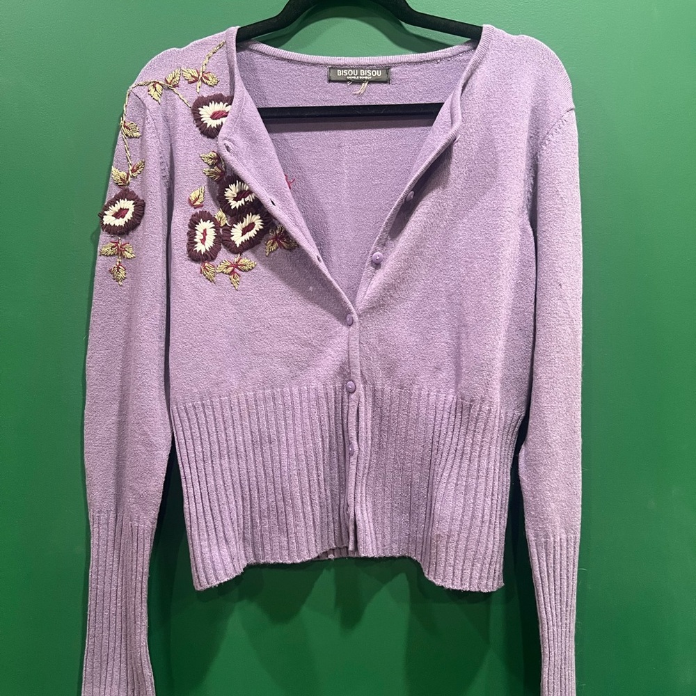 Embroidered Lavender Cardigan
